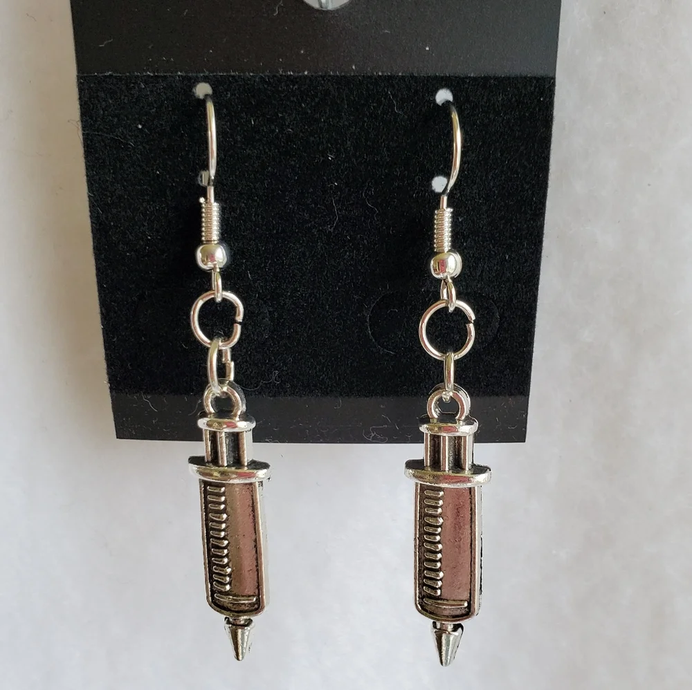 Womens silver medical professional earrings